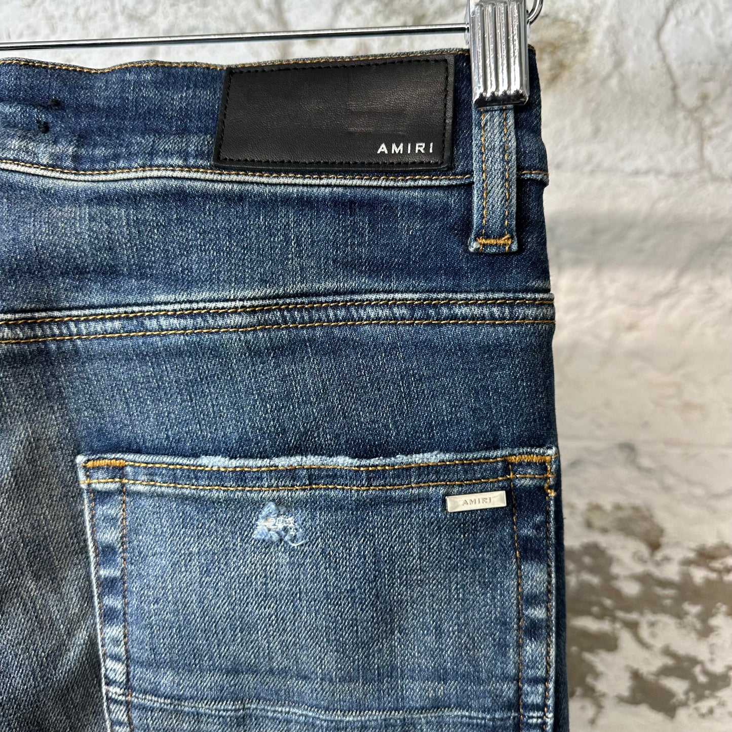 Amiri MX1 Black Leather Dark Blue Denim Jeans Sz 30