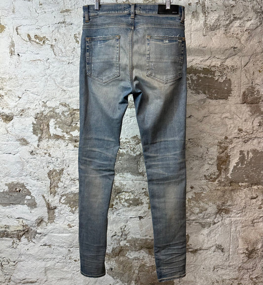 Amiri MX1 Grey Orange Plaid Blue Denim Jeans Sz 32