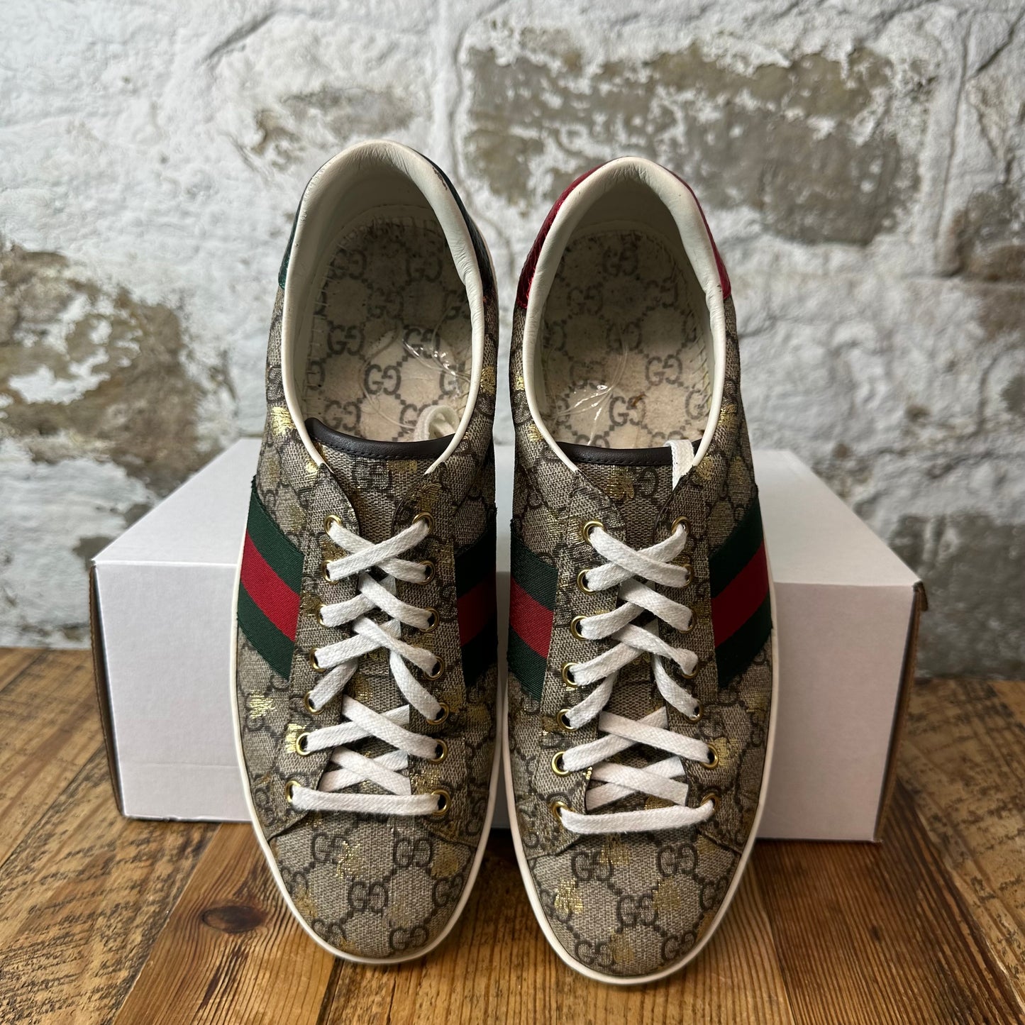 Gucci Gold Bee GG Monogram Ace Sneaker Sz 10