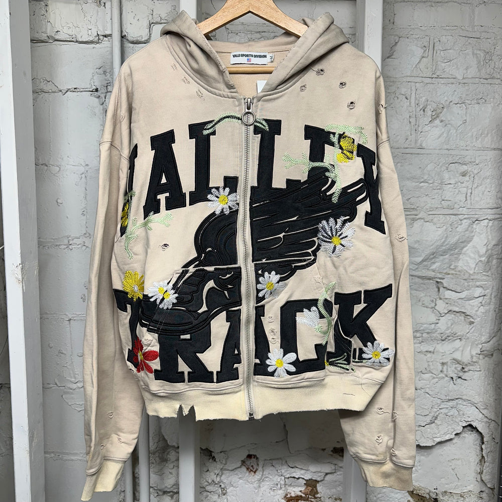 Vale Garden Beige Zip Up Hoodie Sz M