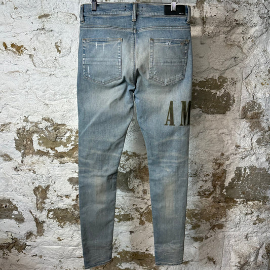 Amiri MX1 Camo Spell Blue Denim Jeans Sz 32
