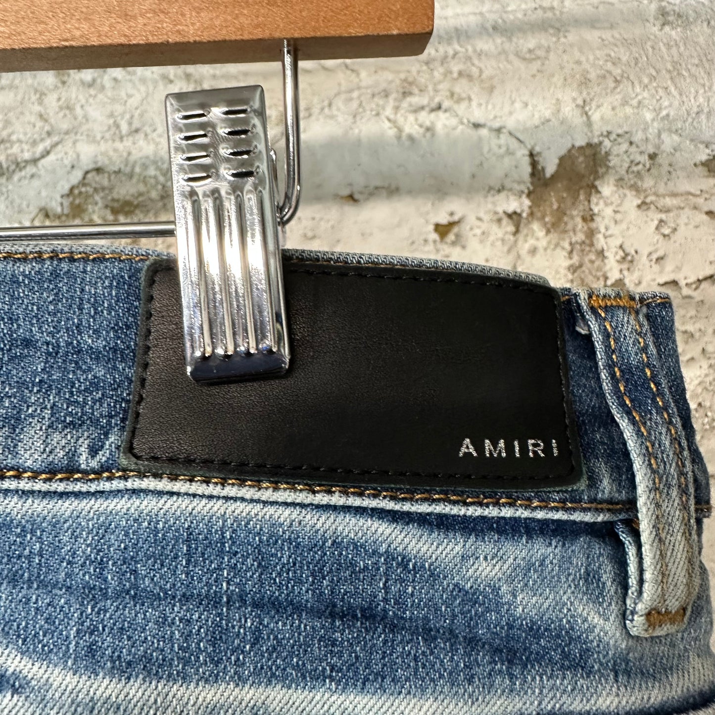 Amiri MX1 Red Suede Spell Blue Denim Jeans Sz 36