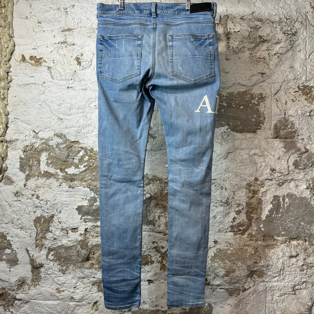 Amiri MX1 Cream Core Logo Blue Denim Jeans Sz 33