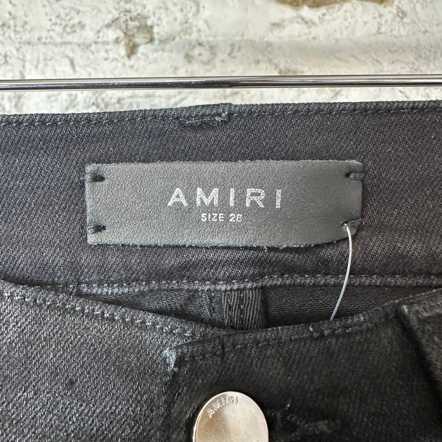 Amiri MX1 Black Leather Black Waxed Denim Jeans Sz 28