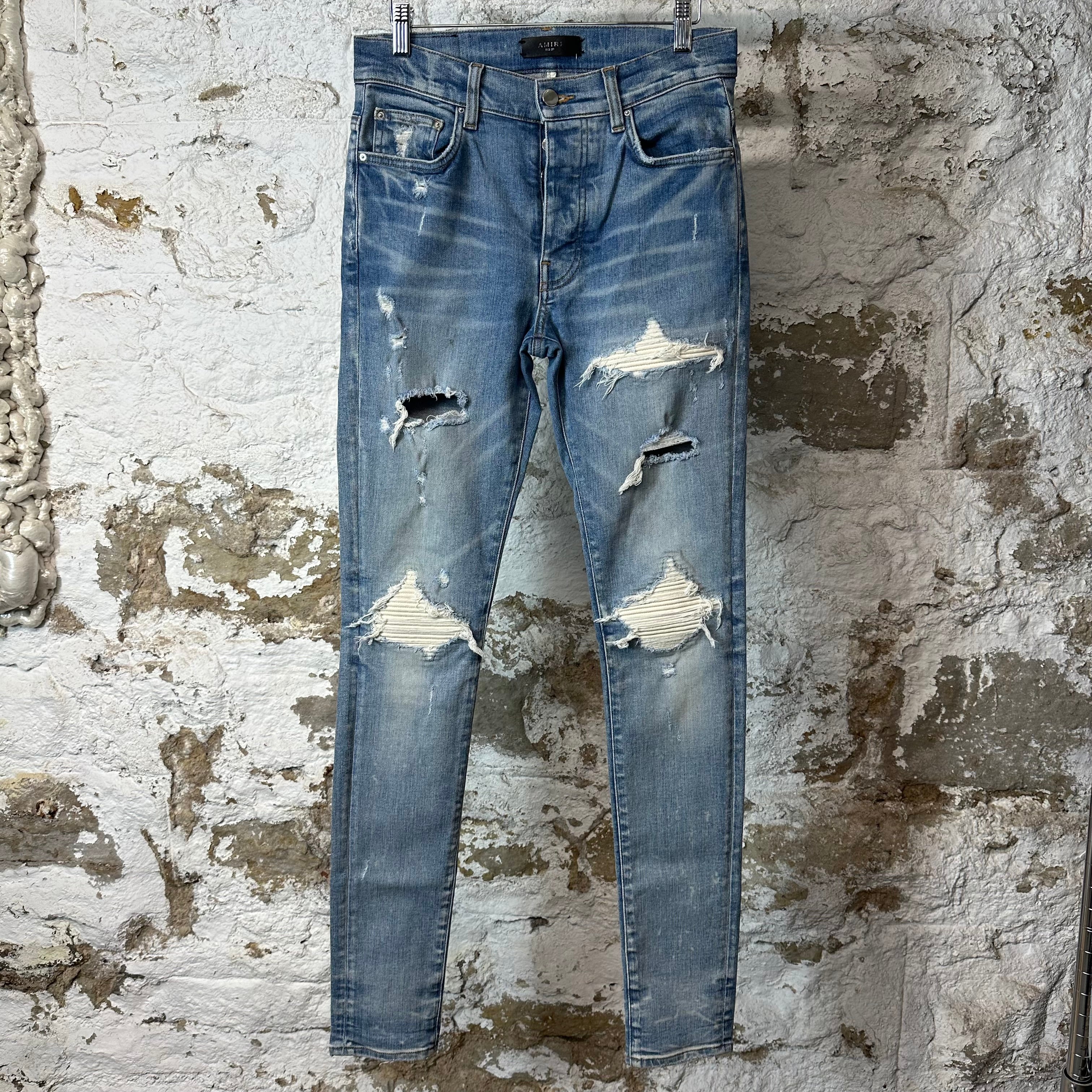 Amiri MX1 Cream Suede Blue Denim Jeans Sz 30