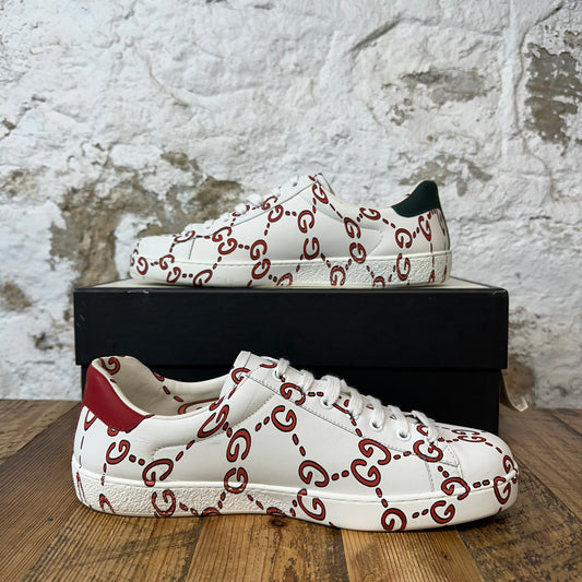 Gucci Red GG Monogram White Ace Sneaker Sz 9.5