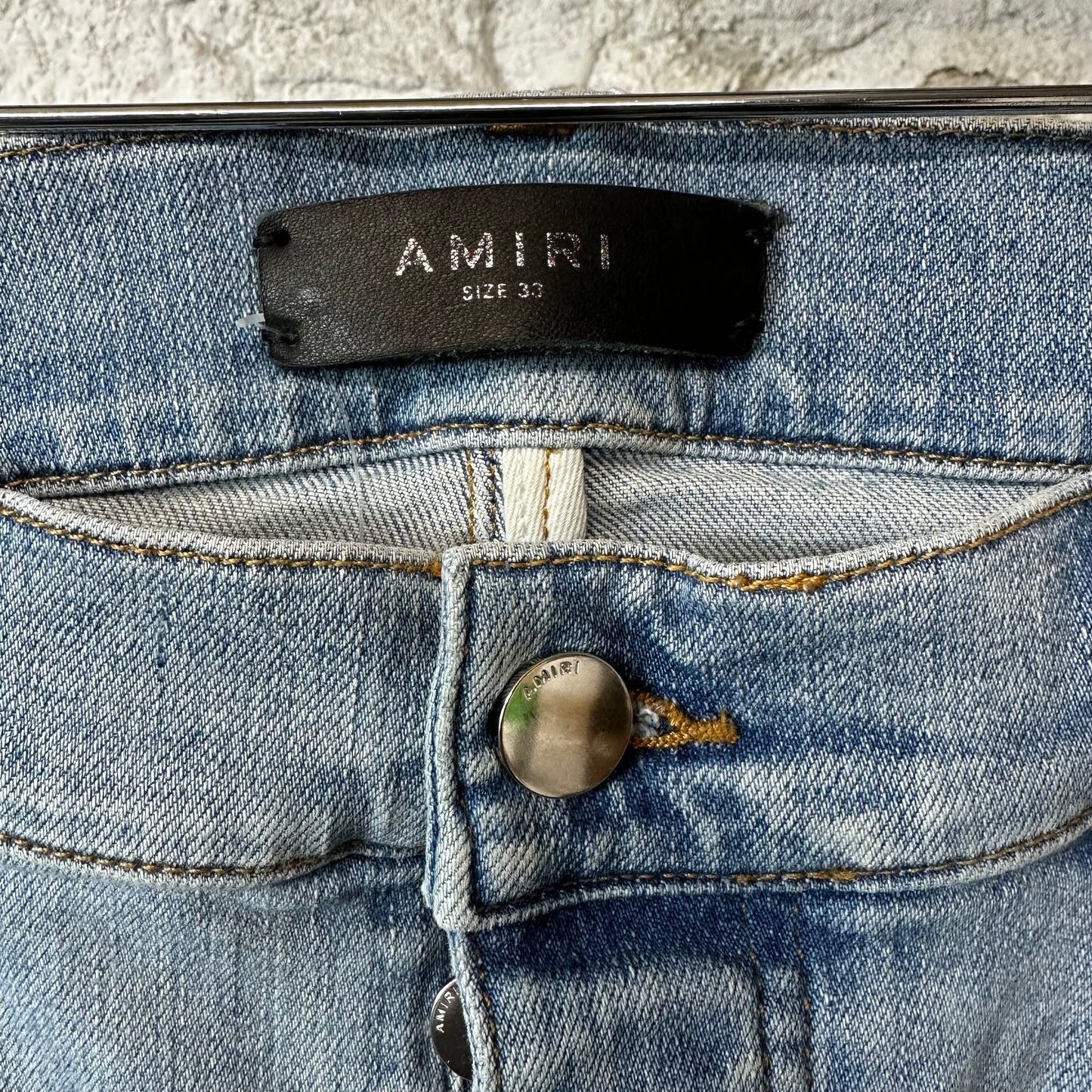 Amiri Leaf Side Spell Blue Denim Jeans Sz 33