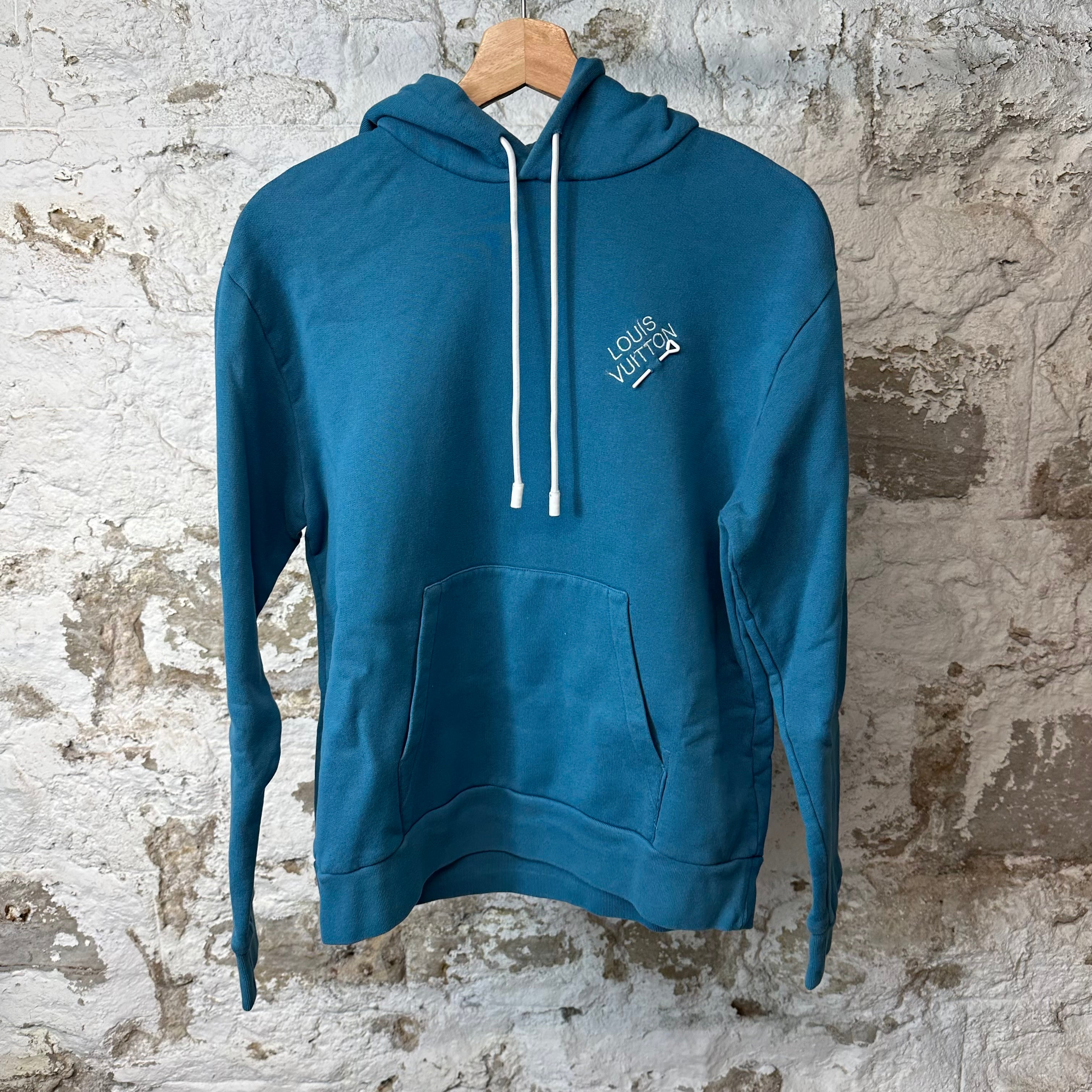 Louis Vuitton Signature Pin Hoodie Teal Blue Sz S