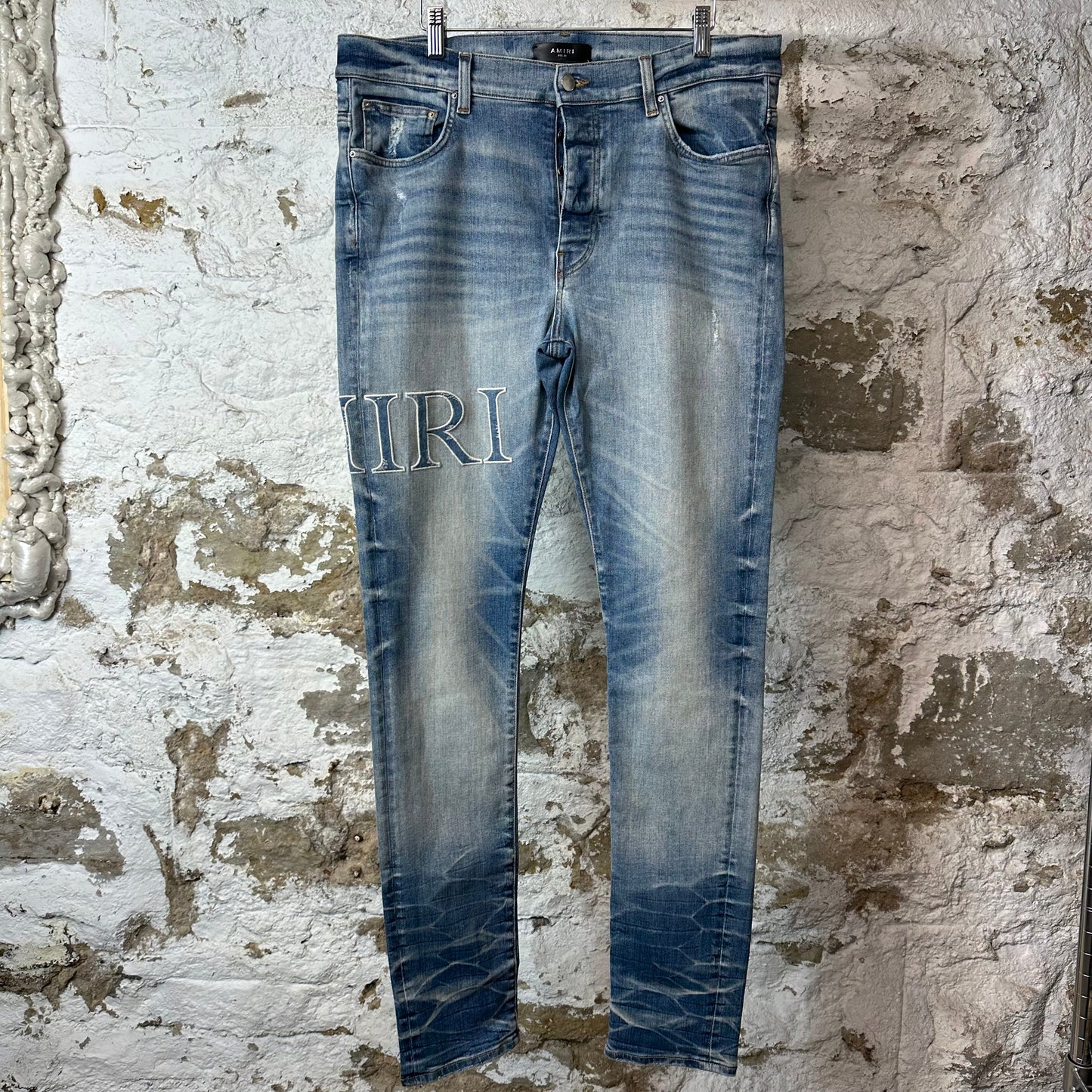 Amiri Blue Paisley Core Logo Blue Denim Jeans Sz 36