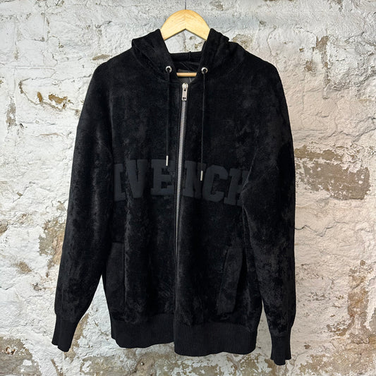 Givenchy Black Spellout Zip Up Velour Hoodie Sz S