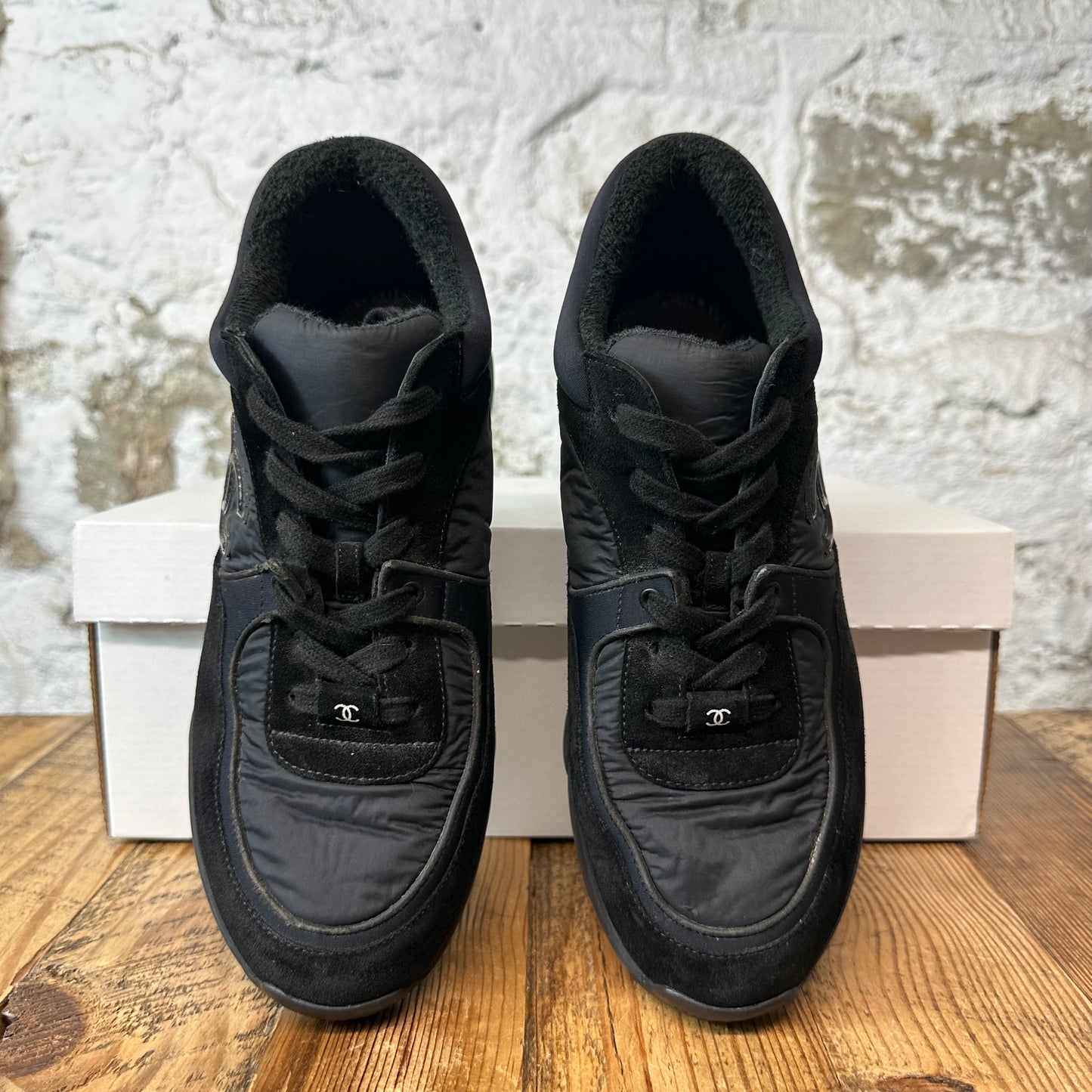 Chanel CC Triple Black Trainer Sneaker Sz 7 (40)