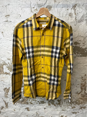 Burberry Yellow Plaid Button Up Sz S