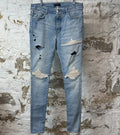 Amiri MX1 Cream Suede Blue Denim Jeans Sz 36