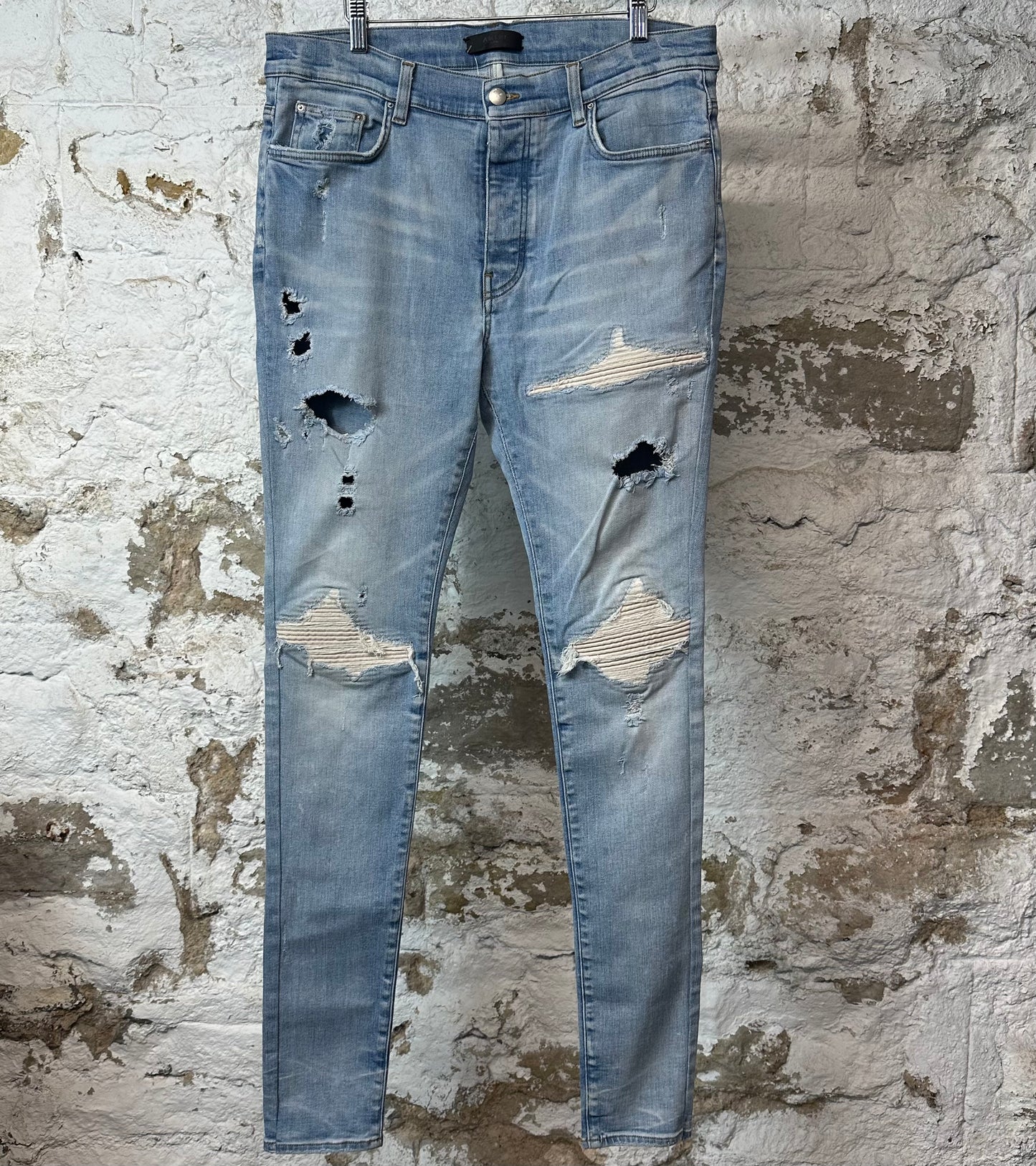 Amiri MX1 Cream Suede Blue Denim Jeans Sz 36