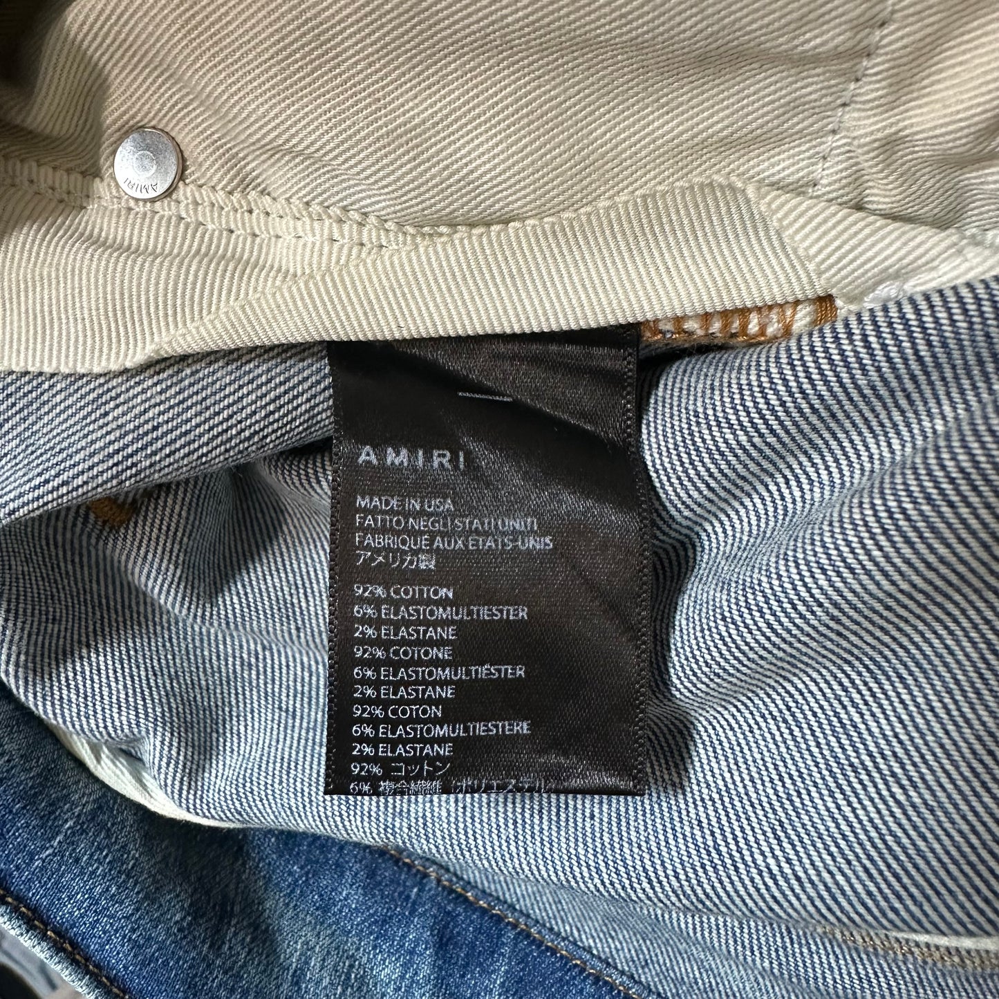 Amiri MX2 Yellow Brown Patch Blue Denim Jeans Sz 36