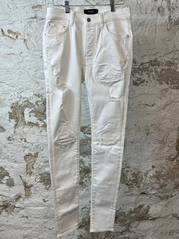 Amiri MX1 White Leather White Denim Jeans Sz 30