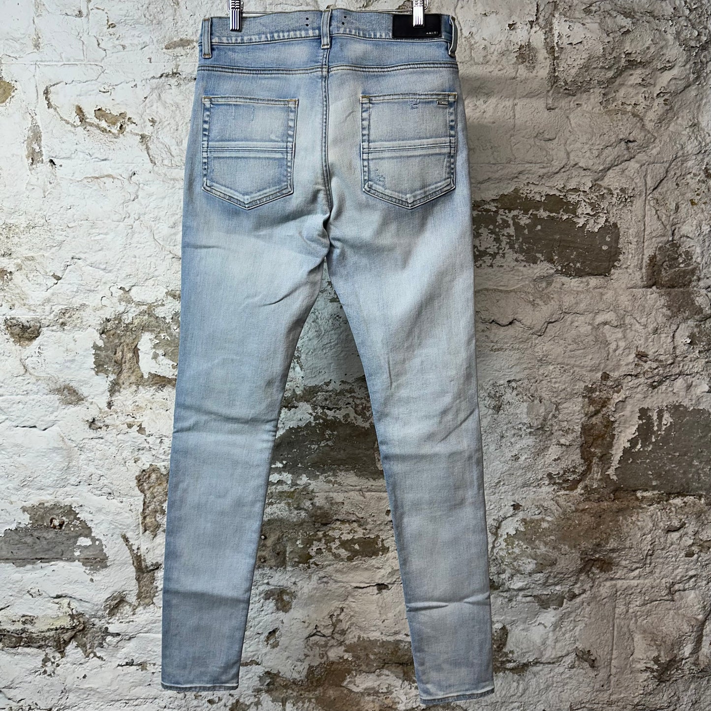 Amiri MX1 Camo Patch Light Blue Denim Jeans Sz 32