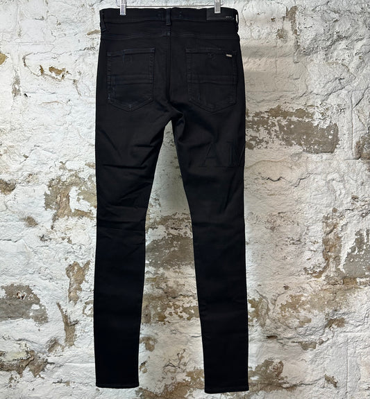Amiri Black Suede Spell Black Denim Jeans Sz 33