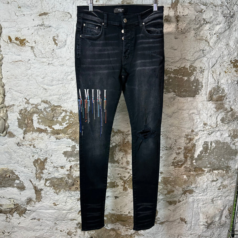 Amiri Paint Drip Spell Black Denim Jeans Sz 29