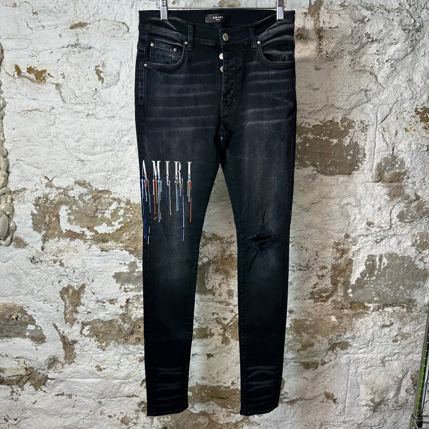 Amiri Paint Drip Spell Black Denim Jeans Sz 29
