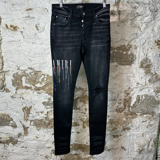 Amiri Paint Drip Spell Black Denim Jeans Sz 29