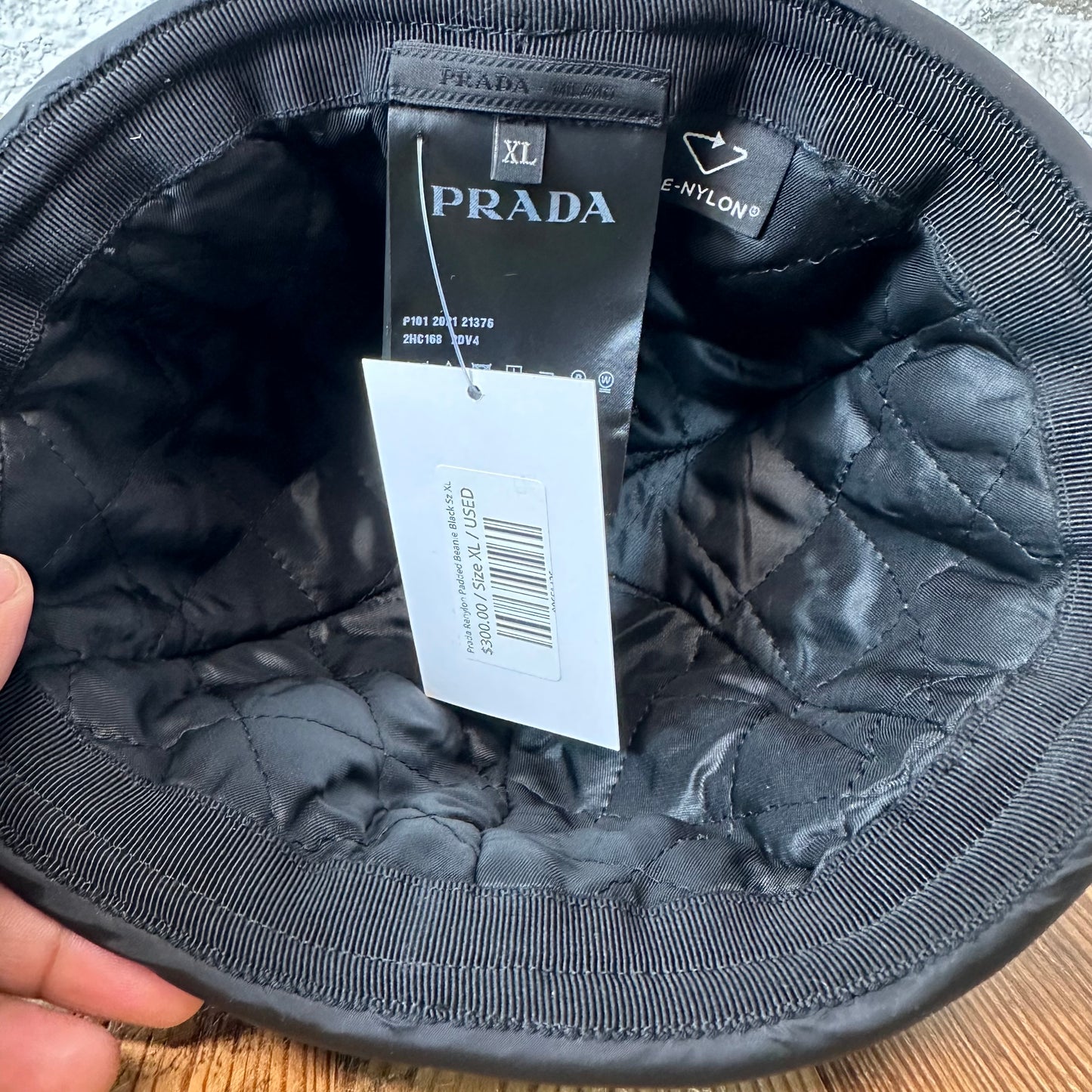 Prada Renylon Padded Black Beanie Sz XL