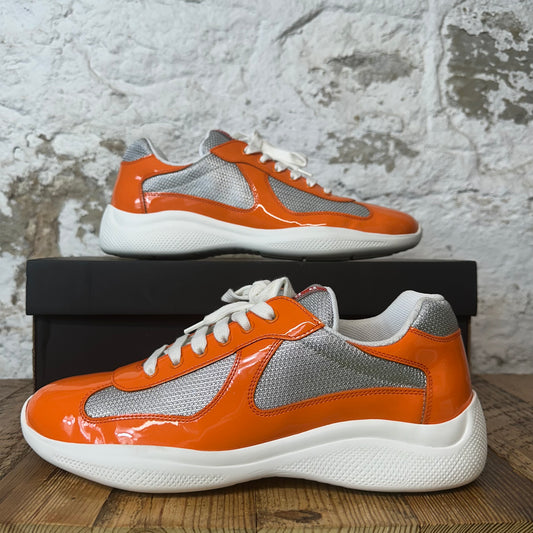 Prada Americas Cup Orange Patent Grey White Sneaker Sz 9.5