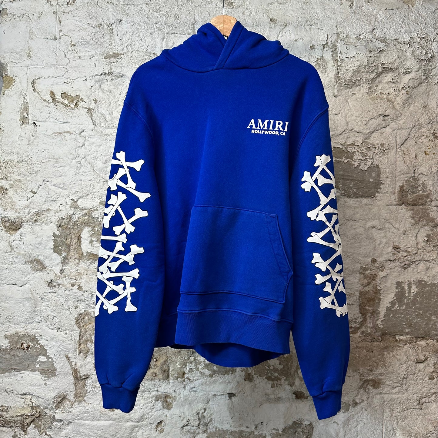 Amiri White Sleeve Bones Hoodie Blue Sz S
