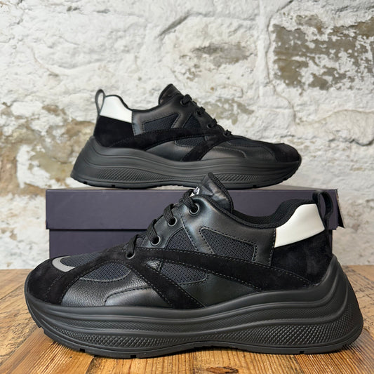 Prada Triple Black White Tab Platform Sneaker Sz 10