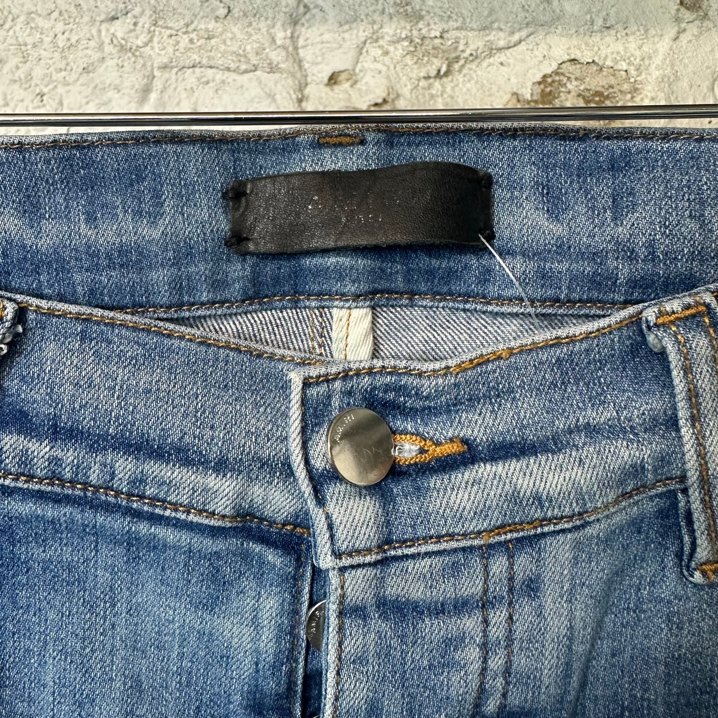 Amiri Knee Rip Distress Side Spell Blue Denim Jeans Sz 34