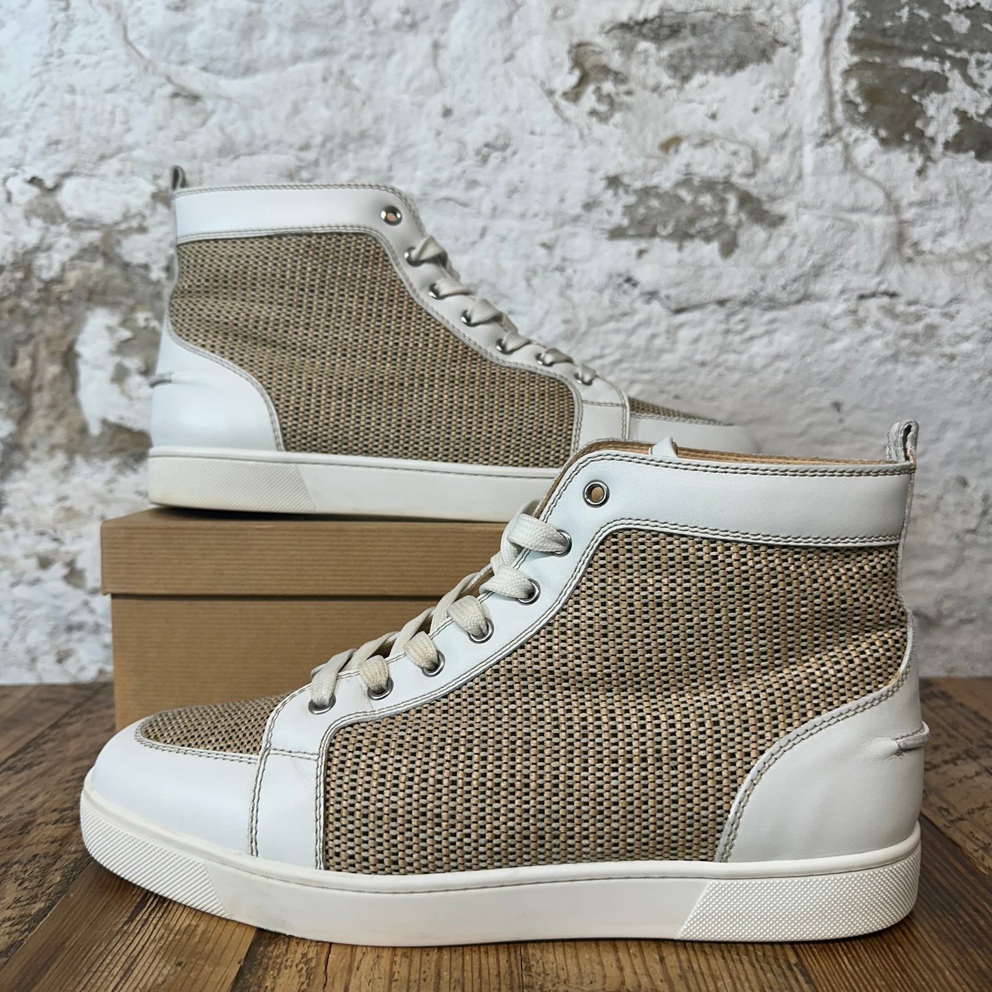 Christian Louboutin High Beige Knit White Sneaker Sz 11 (44)