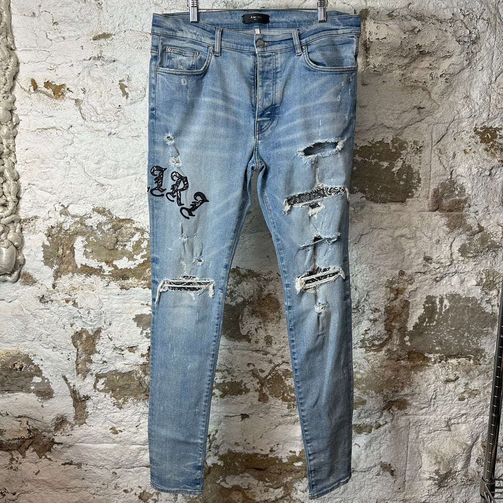 Amiri Old English Spell Blue Denim Jeans Sz 36