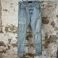 Amiri Knee Hole Paint Drip Spell Blue Denim Jeans Sz 34