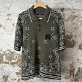 Amiri Olive Paisley Knit Polo Shirt Sz M