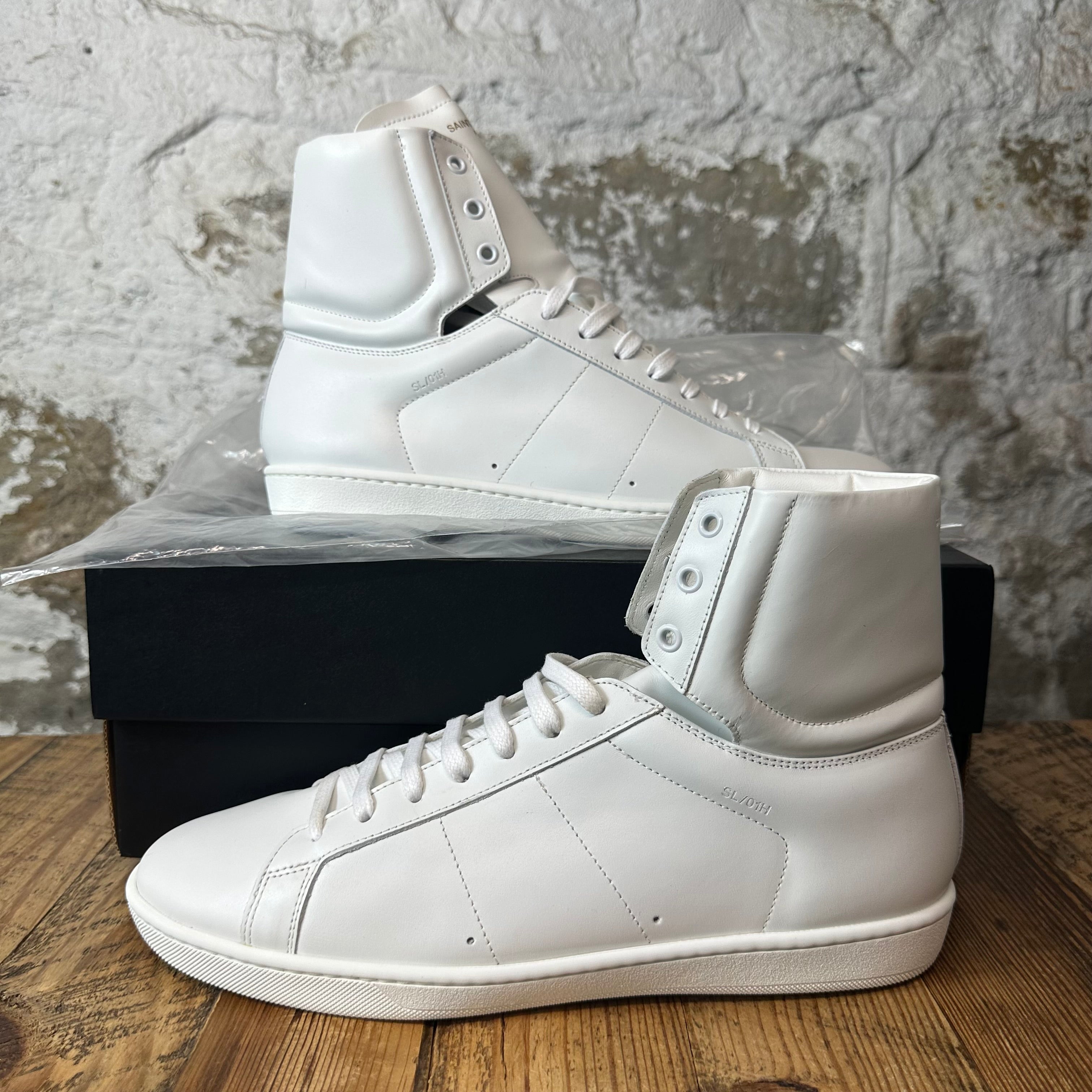 Saint Laurent High SL/01H White Leather Sneaker Sz 11 (44)