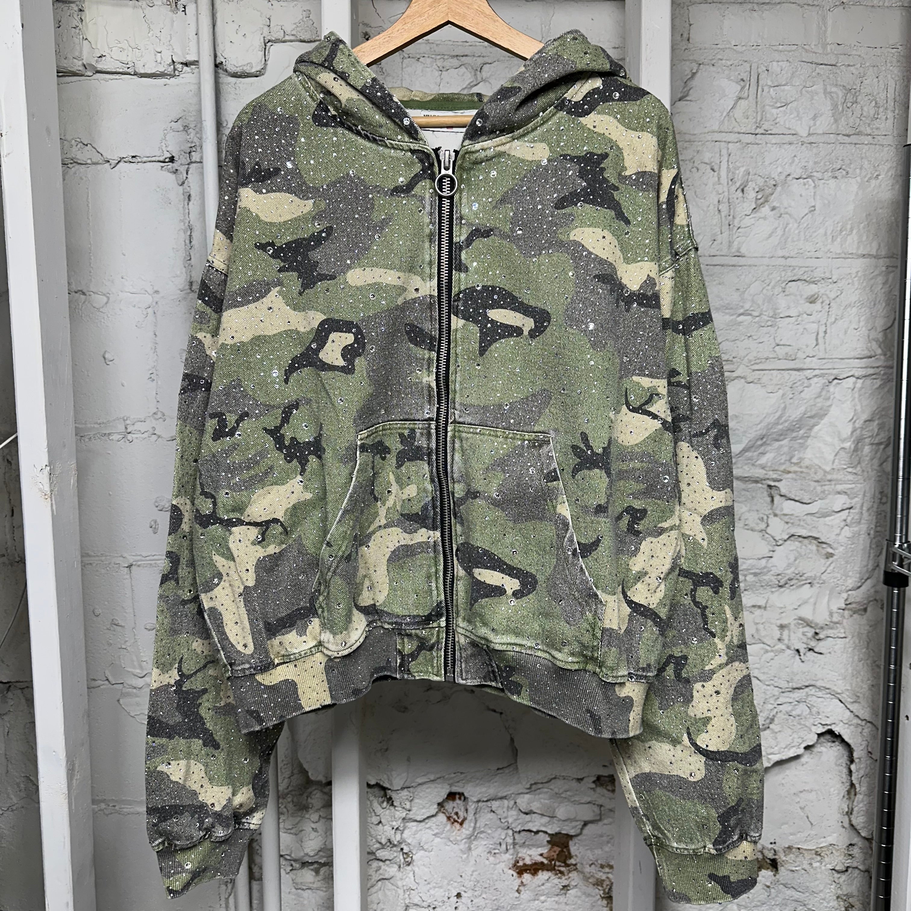 Vale Crystal Green Camo Zip Up Hoodie Sz XL