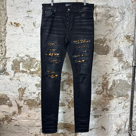 Amiri Cheetah Thrasher Black Denim Jeans Sz 36