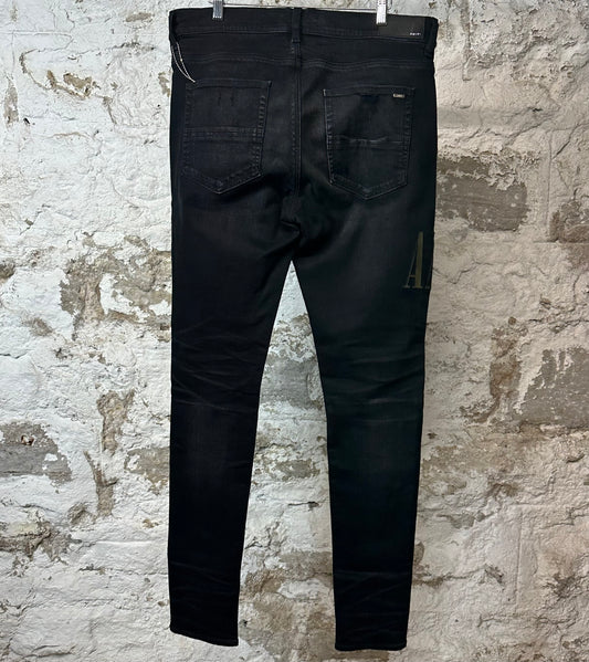 Amiri MX1 Camo Spell Black Denim Jeans Sz 36