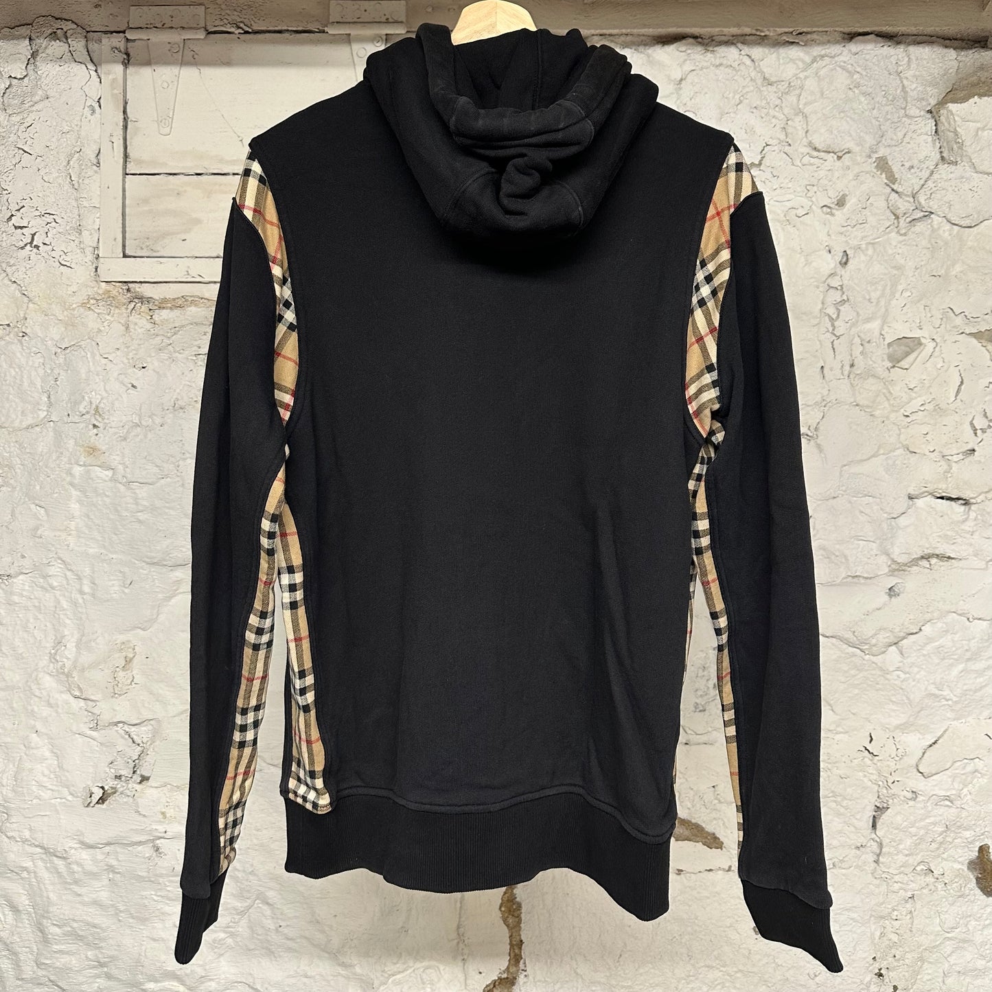 Burberry Plaid Sleeve Zip Up Hoodie Black Sz S