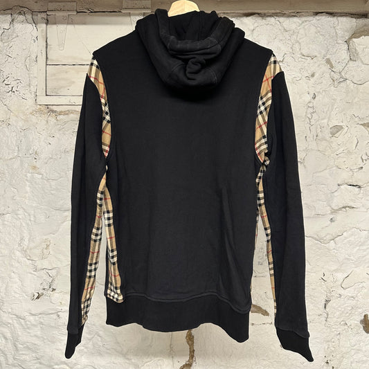 Burberry Plaid Sleeve Zip Up Hoodie Black Sz S