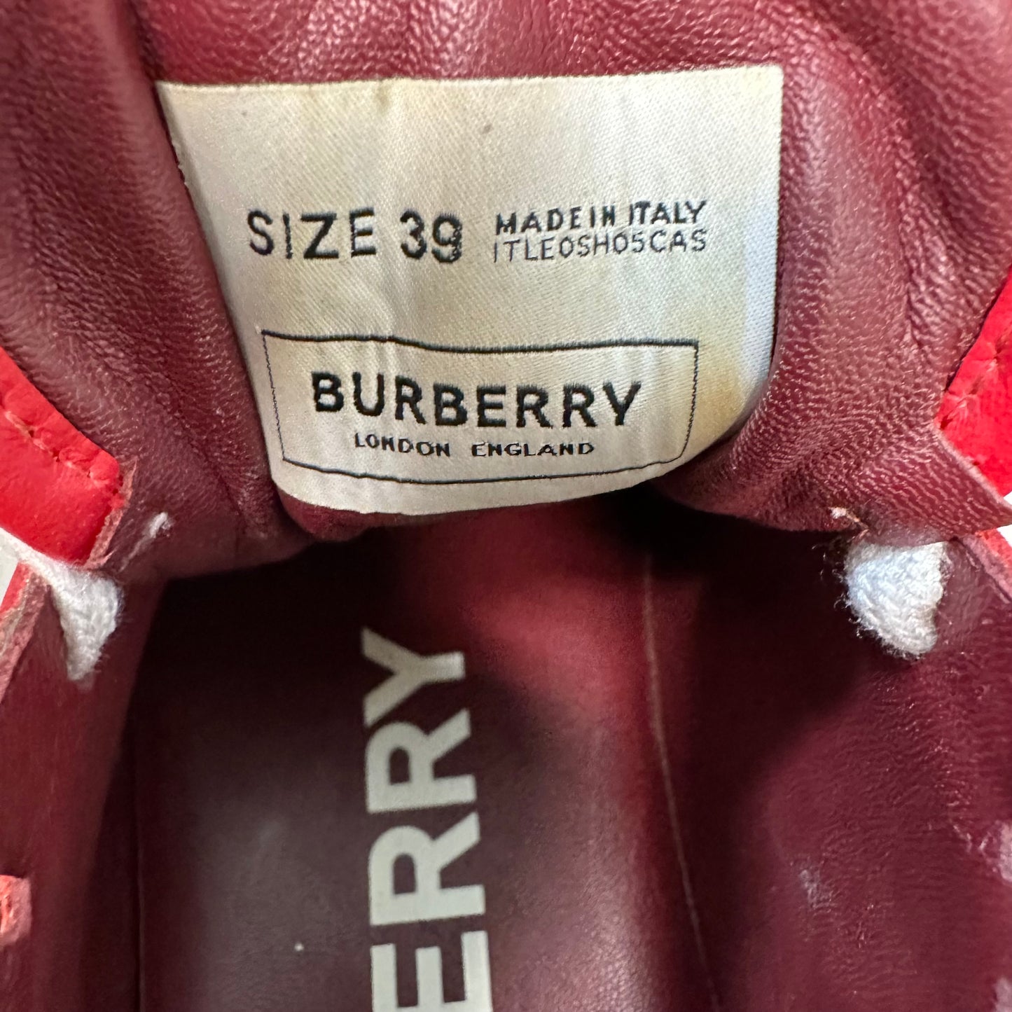 Burberry Ramsey Pink Red White Sneaker Sz 6.5 (39)
