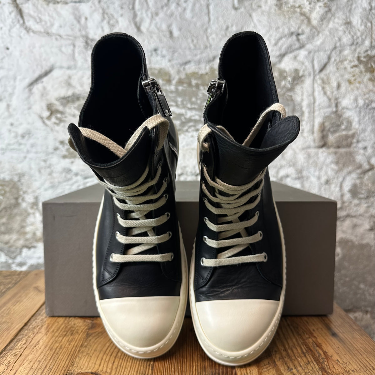 Rick Owens High Black Leather Milk Sneaker Sz 9 (42)