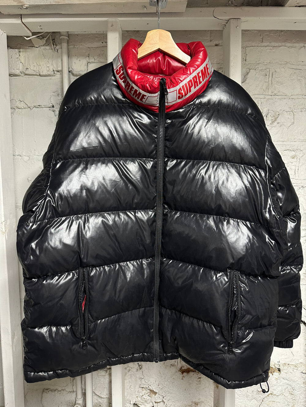 Supreme Reversible Neck Logo Puffer Jacket Sz XL