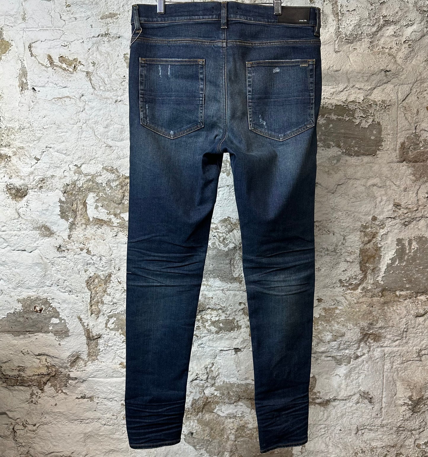 Amiri MX1 Orange Suede Dark Blue Denim Jeans Sz 36