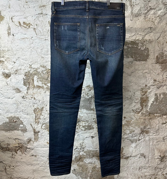 Amiri MX1 Orange Suede Dark Blue Denim Jeans Sz 36