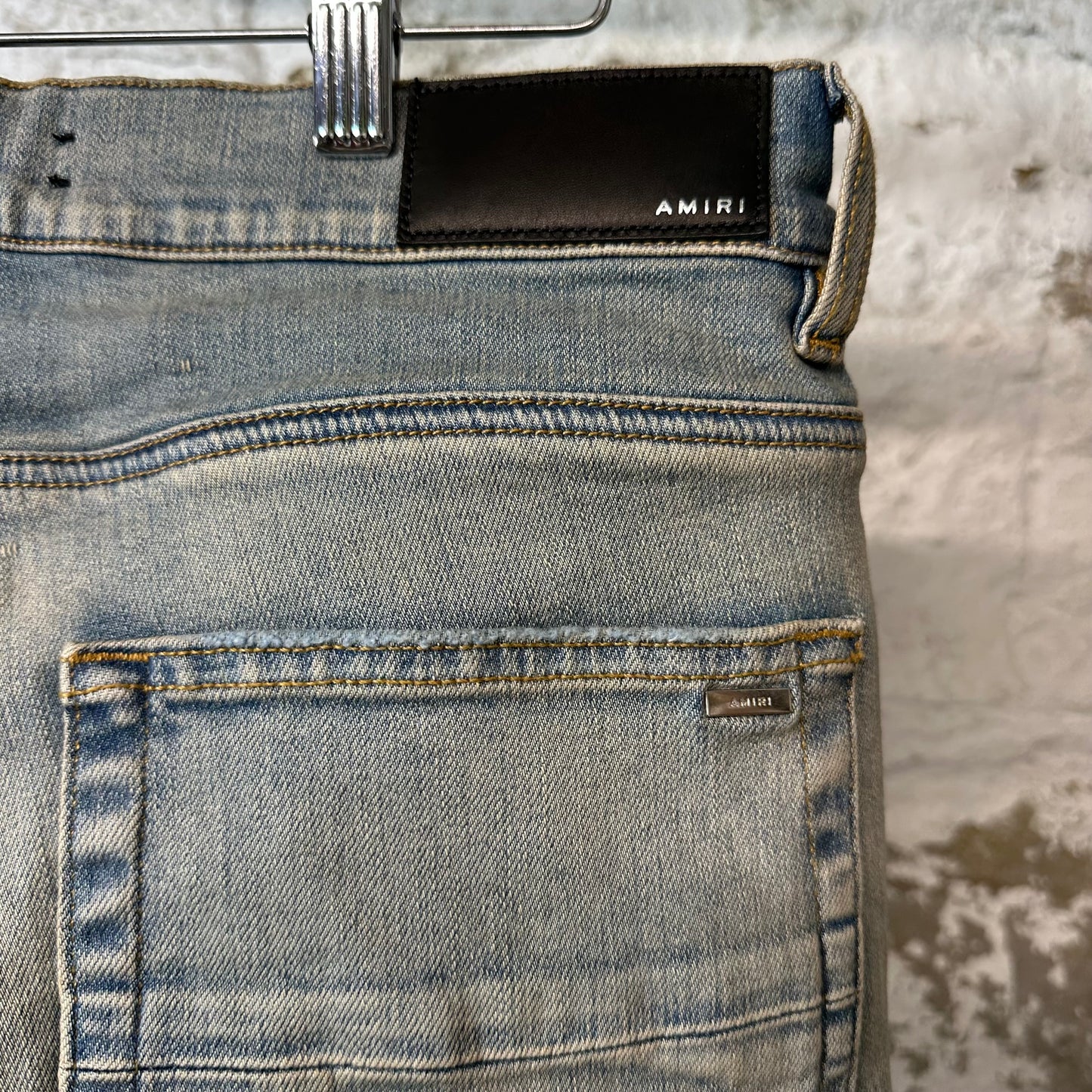 Amiri MX1 Cream Suede Lightwash Blue Denim Jeans Sz 32 DS
