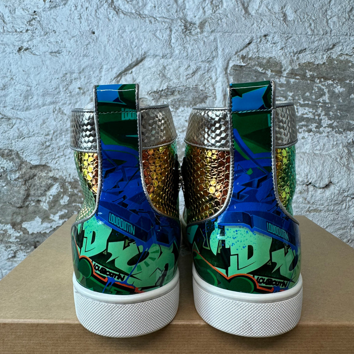 Christian Louboutin High Multicolor Holographic Spike Sneaker Sz 14 (47)