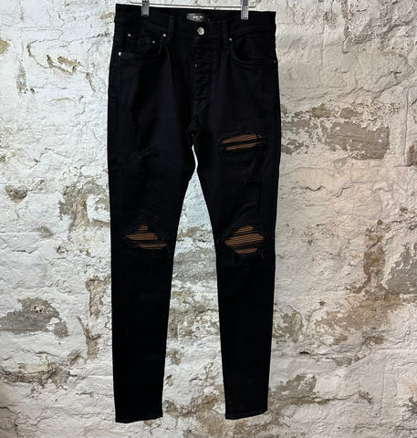 Amiri MX1 Brown Suede Black Denim Jeans Sz 31