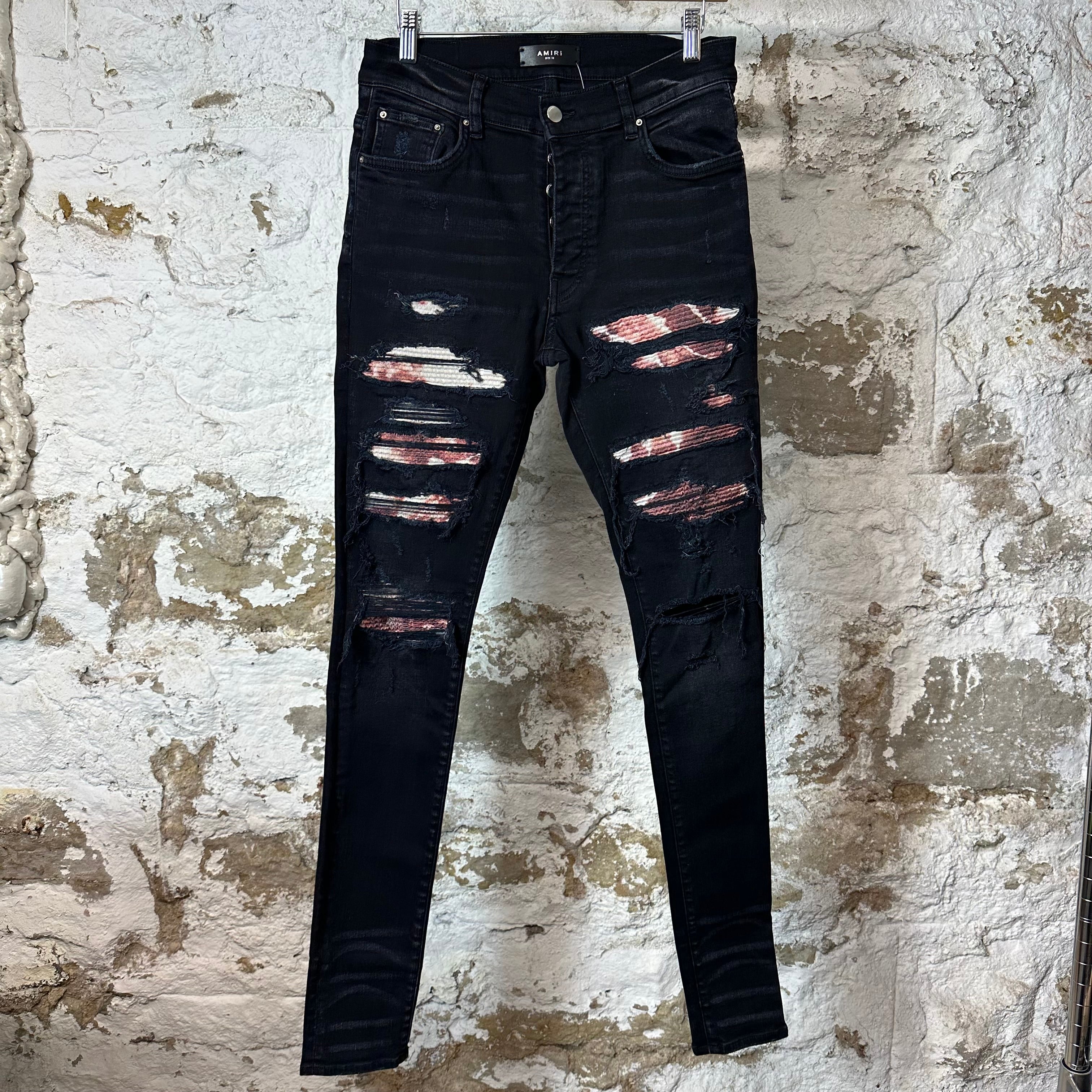 Amiri MX1 Red Tie Dye Black Denim Jeans Sz 31