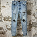 Amiri MX1 Black Leather Blue Denim Jeans Sz 34